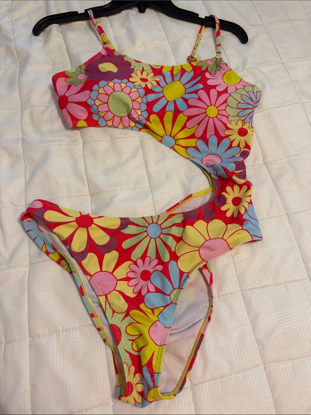 Floral Cutout One-Piece Swimsuit - Pink Multi